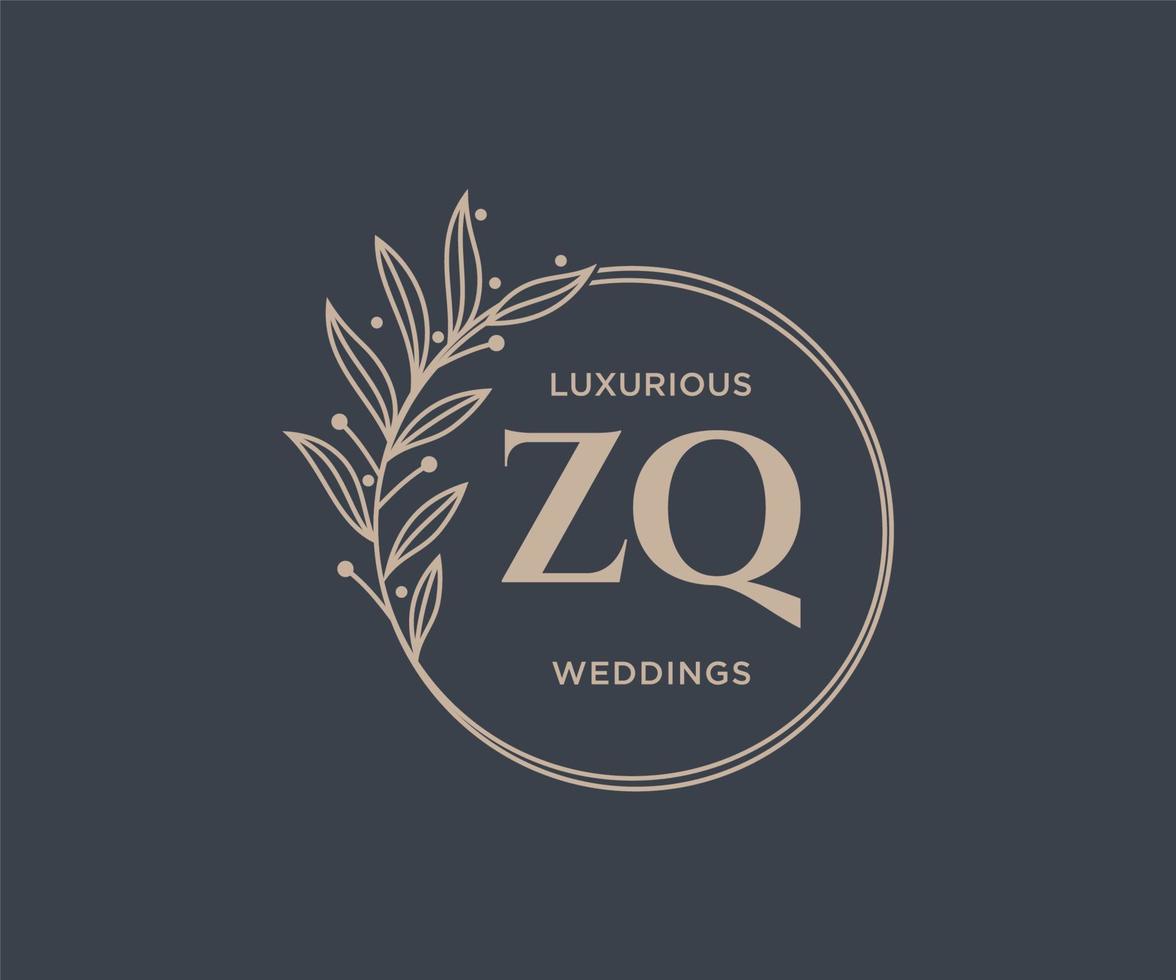 plantilla de logotipos de monograma de boda con letras iniciales zq, plantillas florales y minimalistas modernas dibujadas a mano para tarjetas de invitación, guardar la fecha, identidad elegante. vector