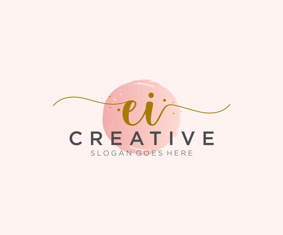 initial EI Feminine logo beauty monogram and elegant logo design, handwriting logo of initial signature, wedding, fashion, floral and botanical with creative template. vector