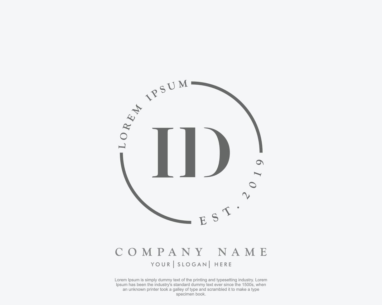 Initial ID Feminine logo beauty monogram and elegant logo design, handwriting logo of initial signature, wedding, fashion, floral and botanical with creative template vector