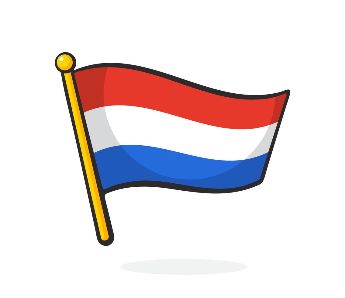 Cartoon illustration of flag of the Netherlands on flagstaff vector