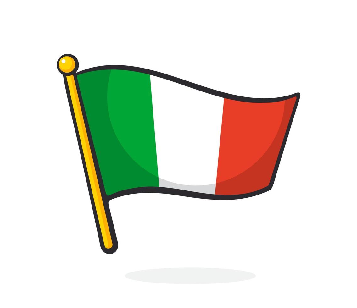 caricatura, ilustración, de, bandera, de, italia, en, flagstaff vector