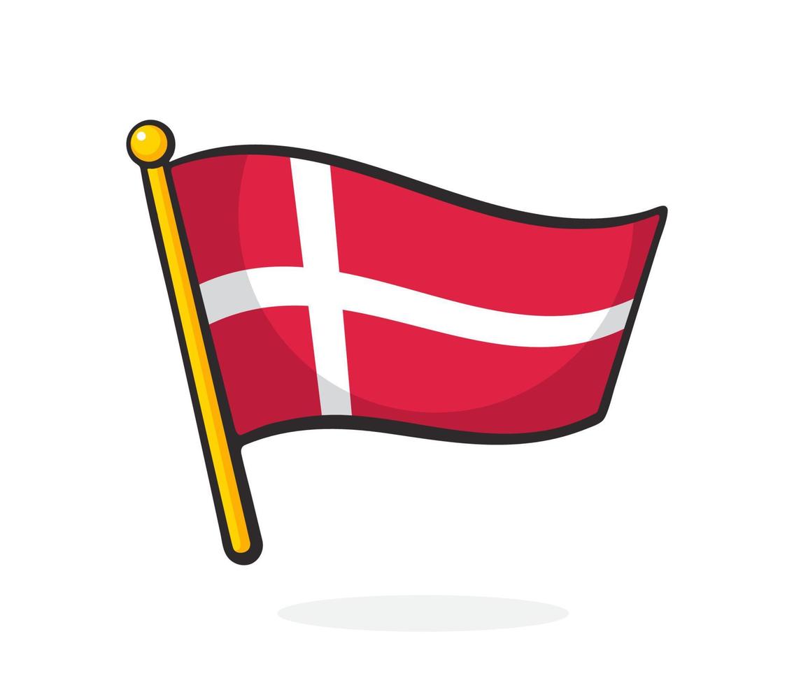 Cartoon illustration of flag of Denmark on flagstaff vector