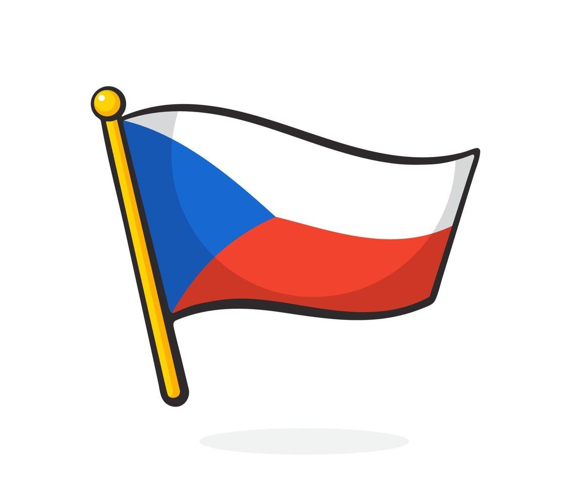 Cartoon illustration of flag of the Czech Republic on flagstaff vector