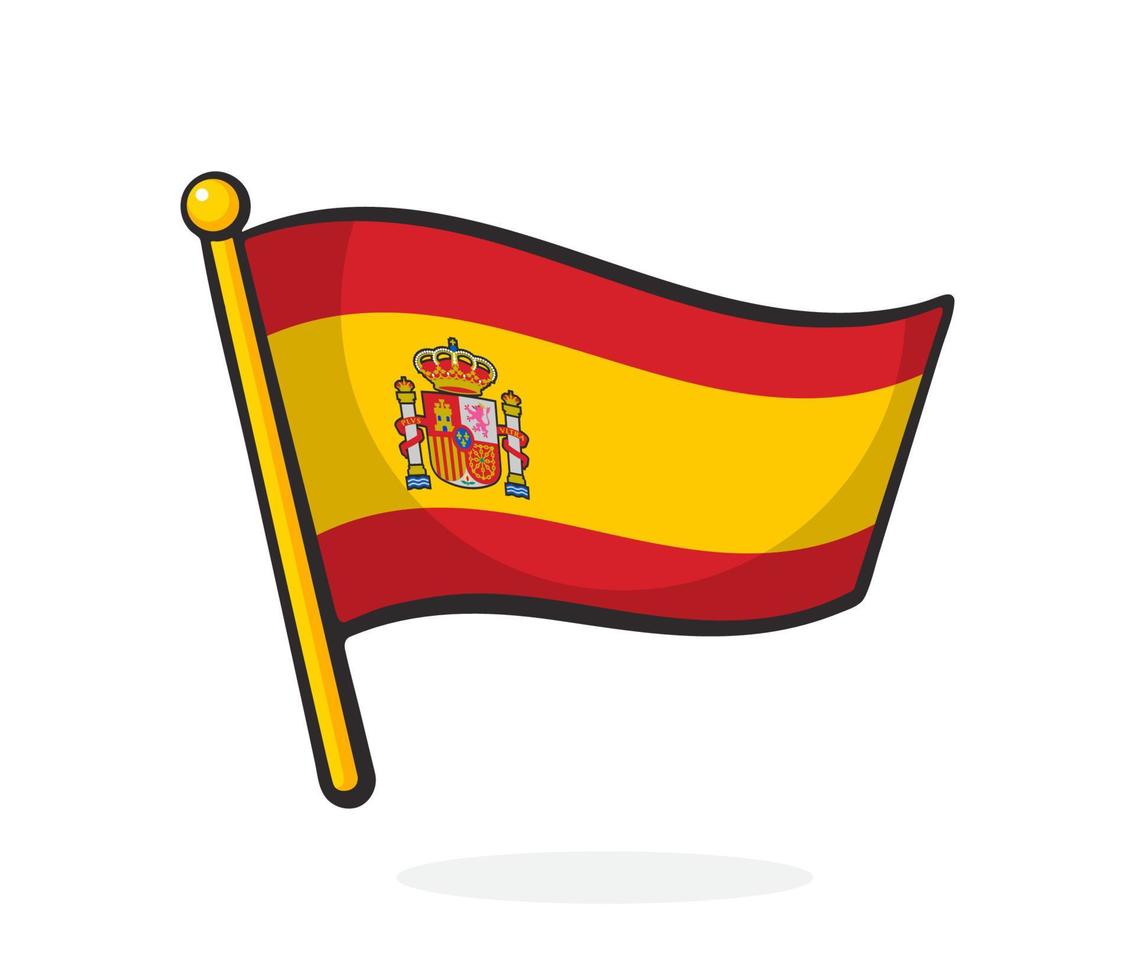 Cartoon illustration of flag of Spain on flagstaff vector