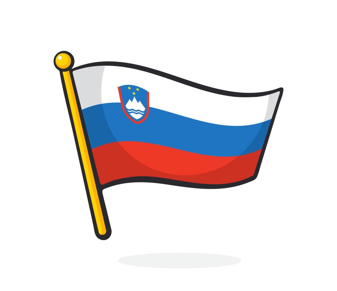 Cartoon illustration of flag of Slovenia on flagstaff vector