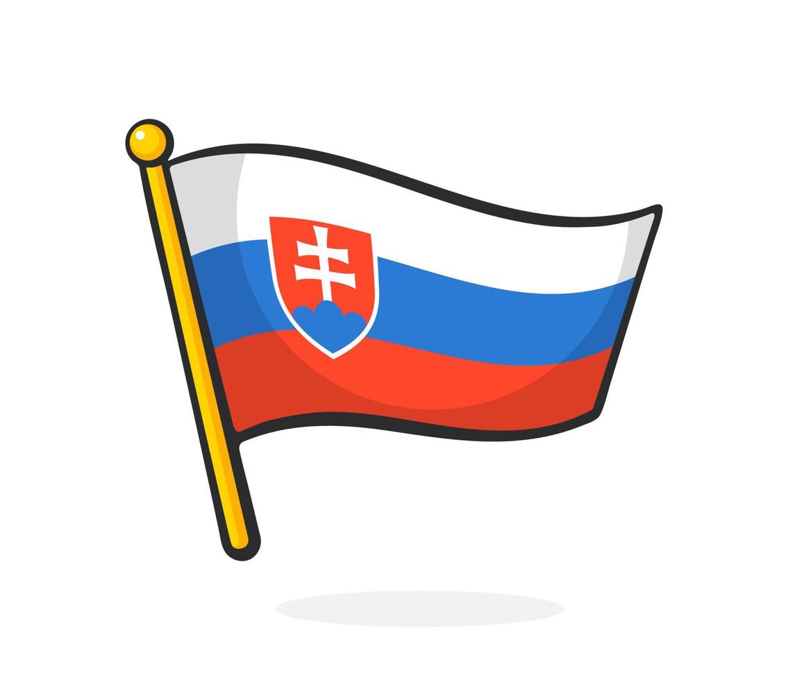 Cartoon illustration of flag of Slovakia on flagstaff vector