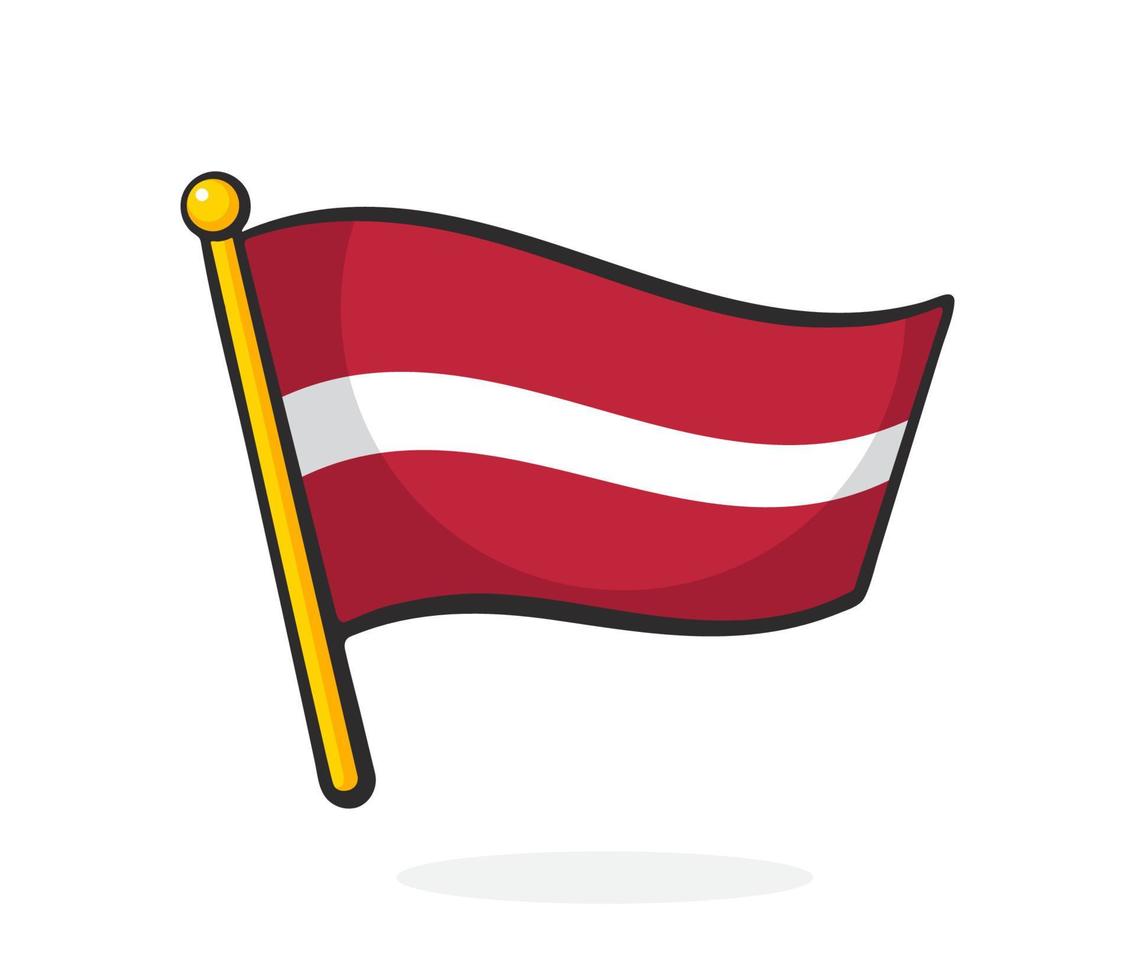 Cartoon illustration of flag of Latvia on flagstaff vector