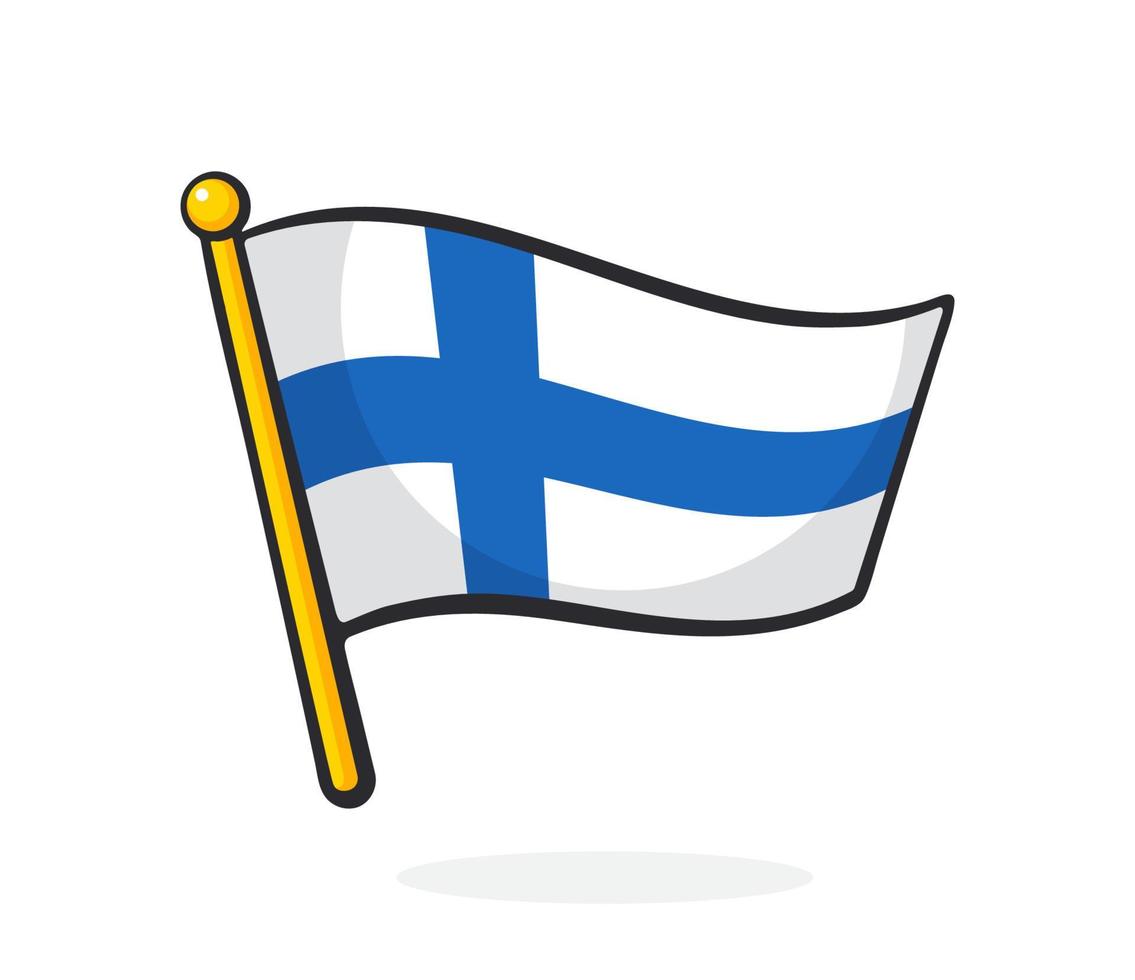 Cartoon illustration of flag of Finland on flagstaff vector