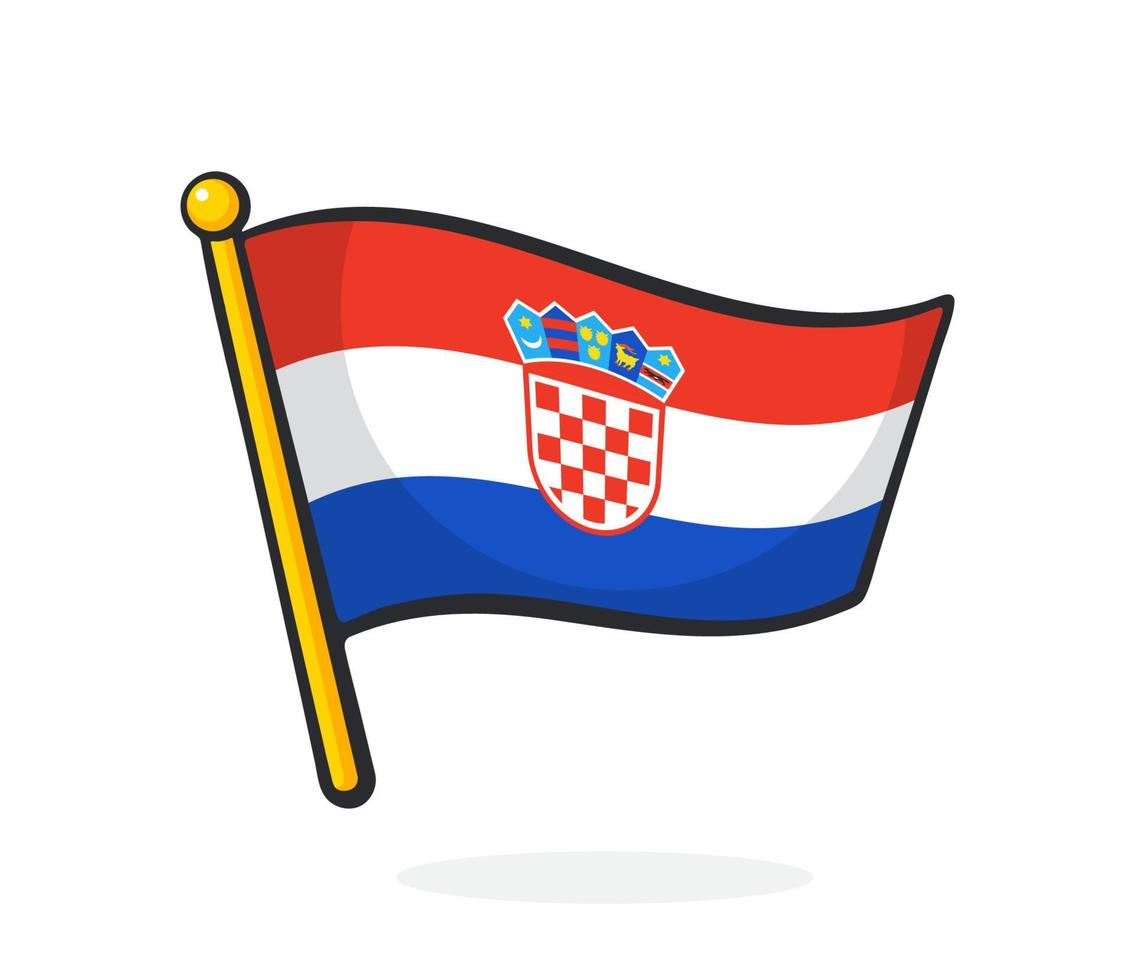 Cartoon illustration of flag of Croatia on flagstaff vector