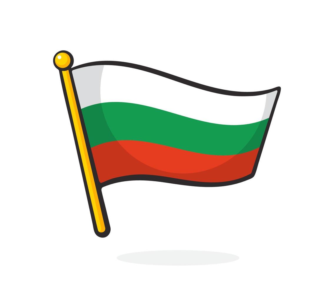Cartoon illustration of flag of Bulgaria on flagstaff vector