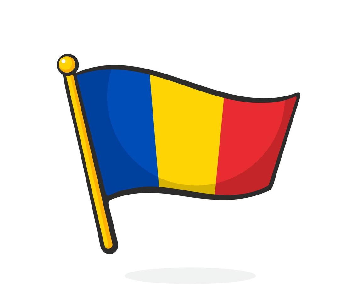 Cartoon illustration of flag of Romania on flagstaff vector