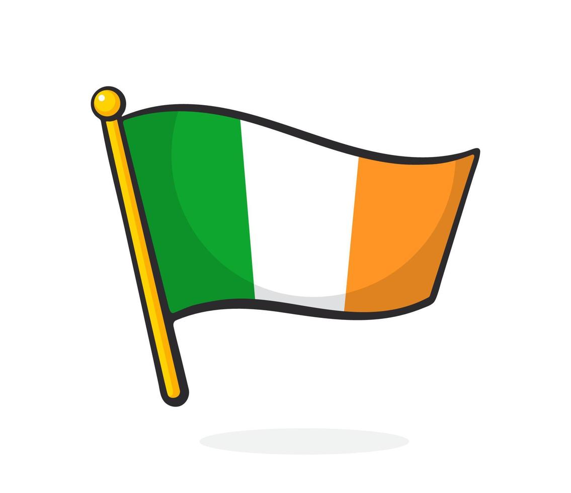 Cartoon illustration of flag of Ireland on flagstaff vector