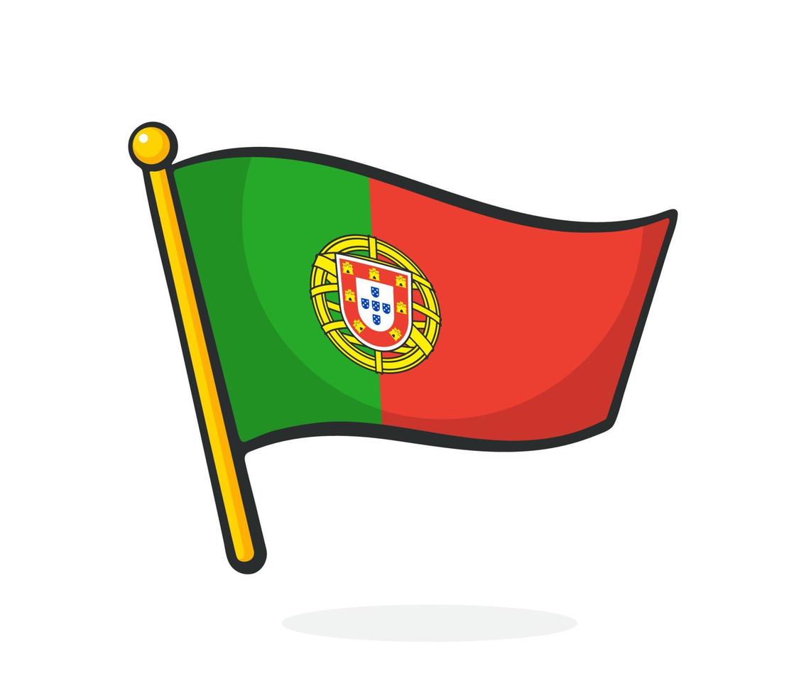 Cartoon illustration of flag of Portugal on flagstaff vector