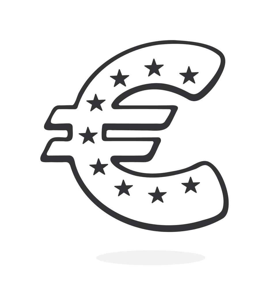 garabato, de, euro, señal, con, estrellas vector