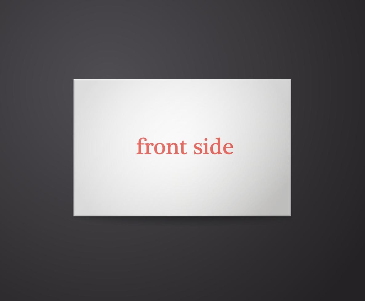 One side of business card on a black background. The view from the top. Vector template