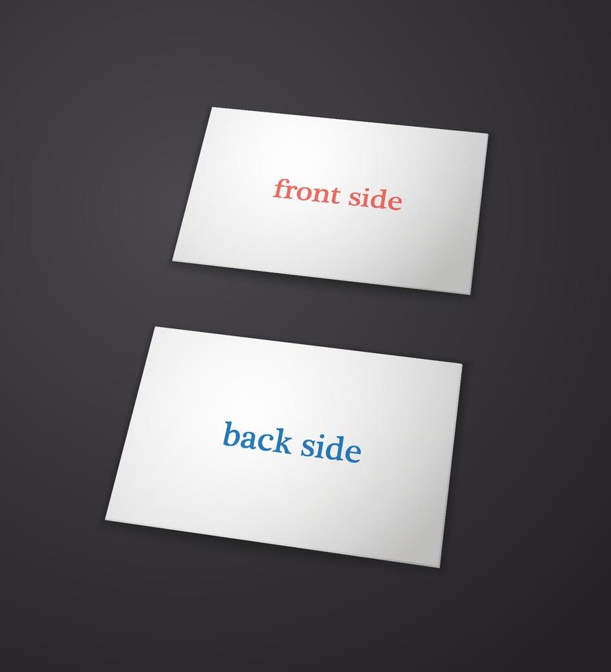 Two sides of a business card on a black background. Isometric view. Vector template