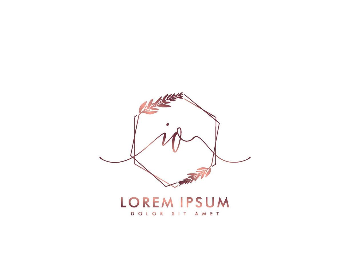 Initial IO Feminine logo beauty monogram and elegant logo design, handwriting logo of initial signature, wedding, fashion, floral and botanical with creative template vector