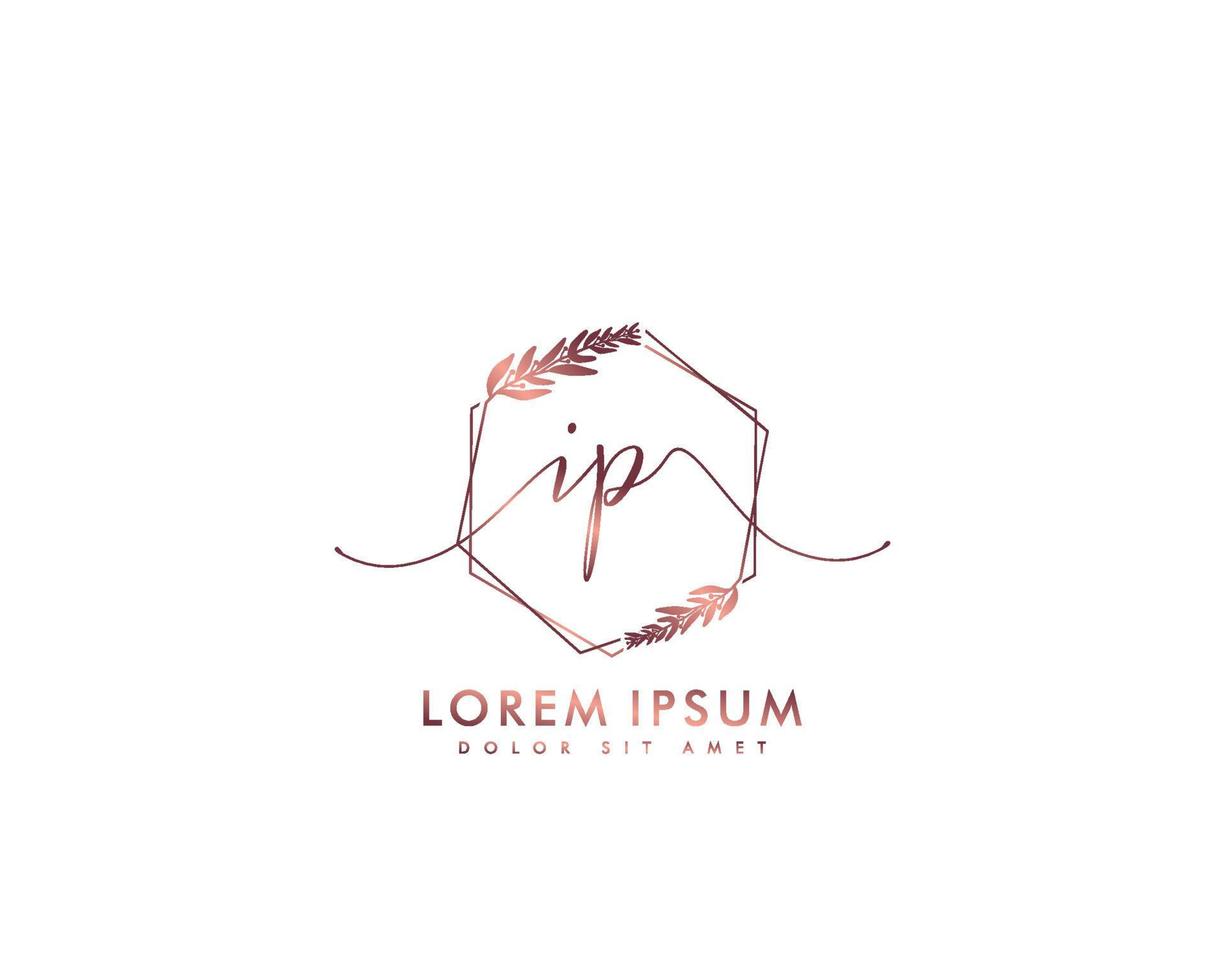 Initial IP Feminine logo beauty monogram and elegant logo design, handwriting logo of initial signature, wedding, fashion, floral and botanical with creative template vector