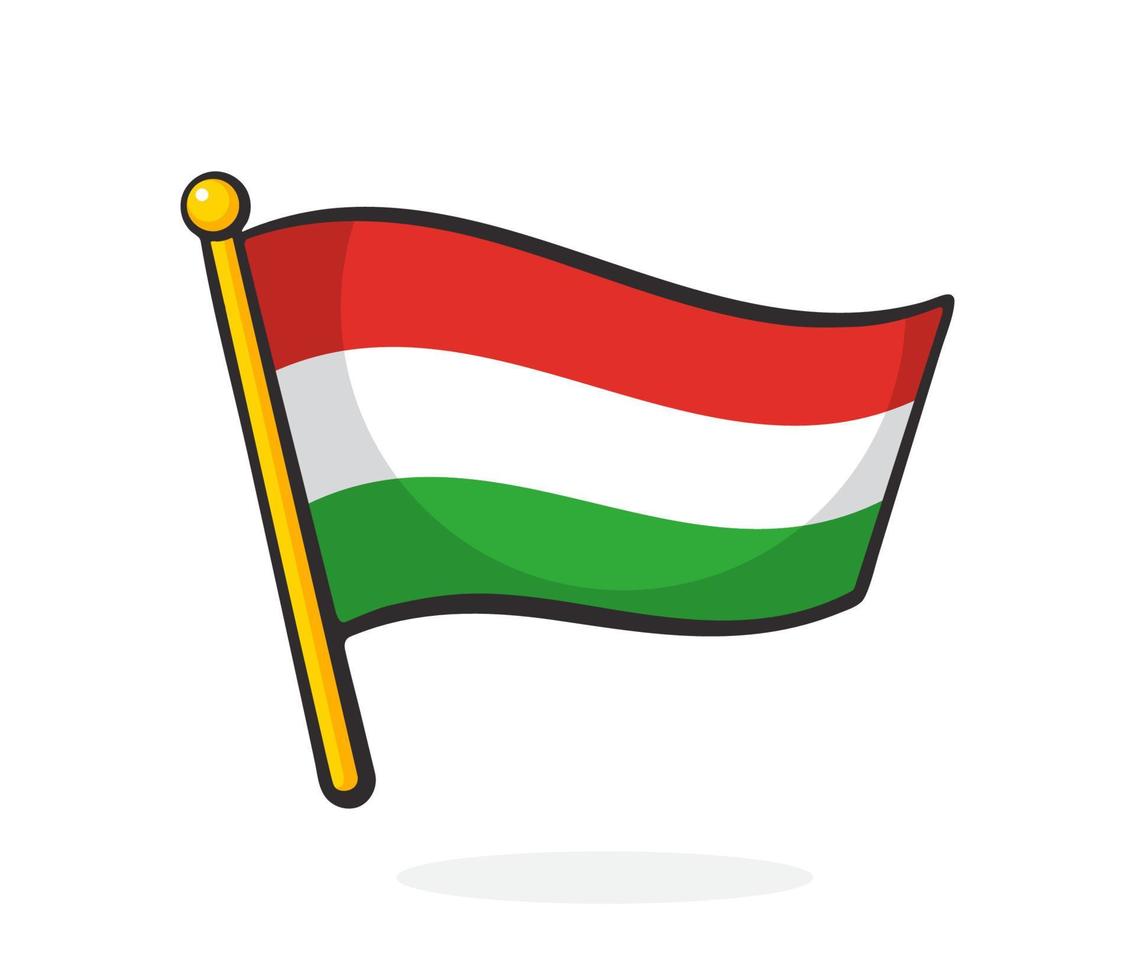 Cartoon illustration of flag of Hungary on flagstaff vector