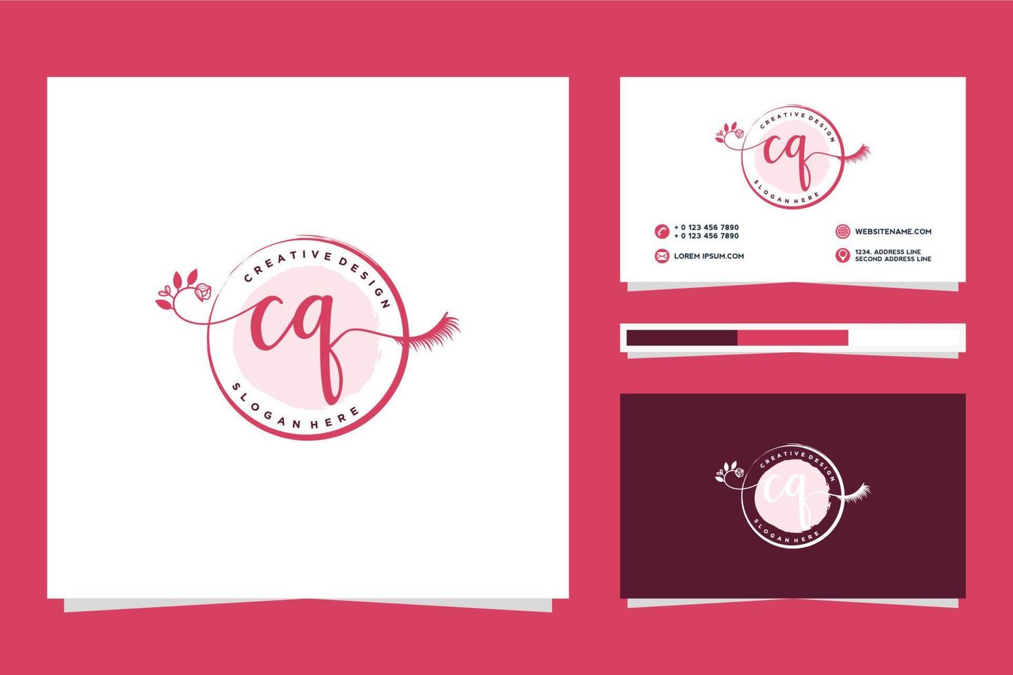 colecciones iniciales de logotipo femenino cq y vector premium de plantilla de tarjeta de visita