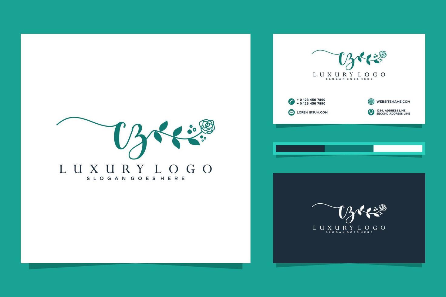 colecciones iniciales de logotipo femenino cz y vector premium de plantilla de tarjeta de visita