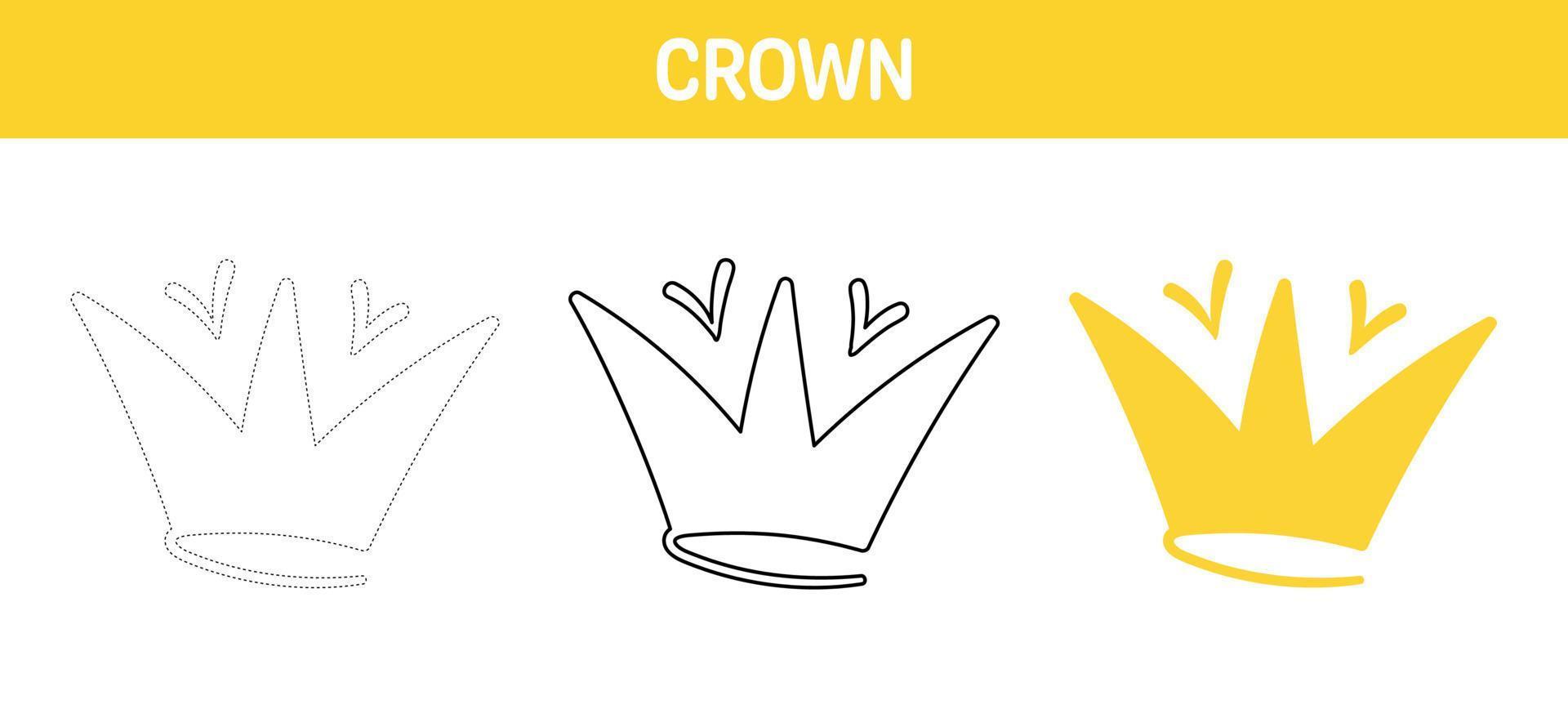 Crown tracing and coloring worksheet for kids vector