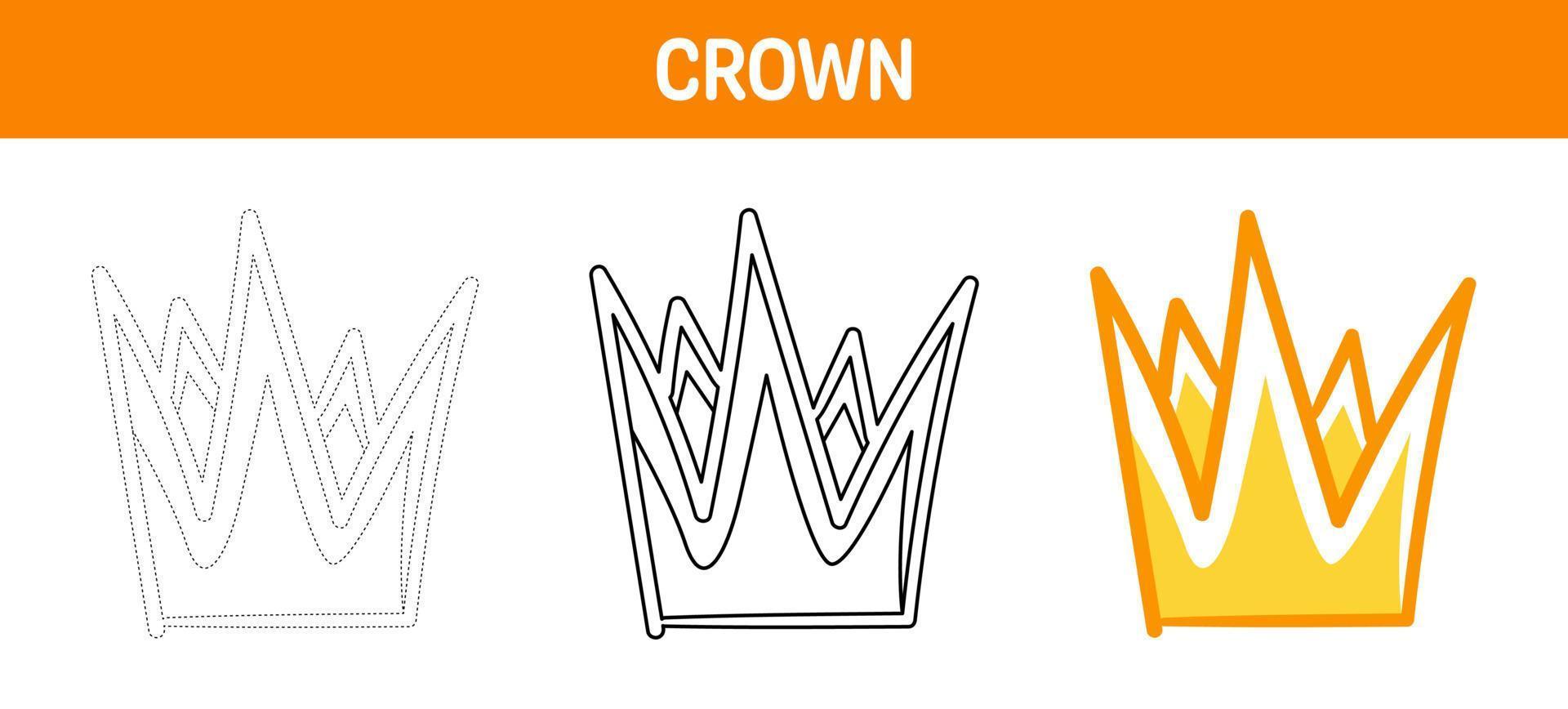 Crown tracing and coloring worksheet for kids vector