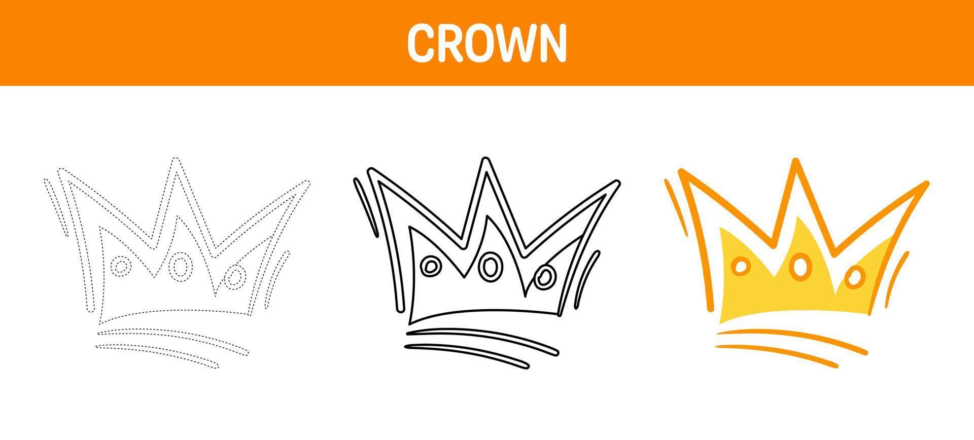 Crown tracing and coloring worksheet for kids vector