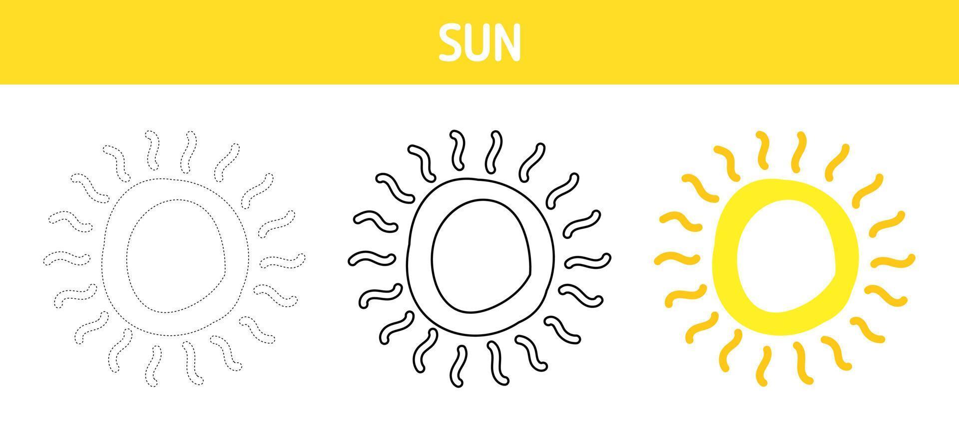 hoja de trabajo para colorear y trazar el sol para niños vector