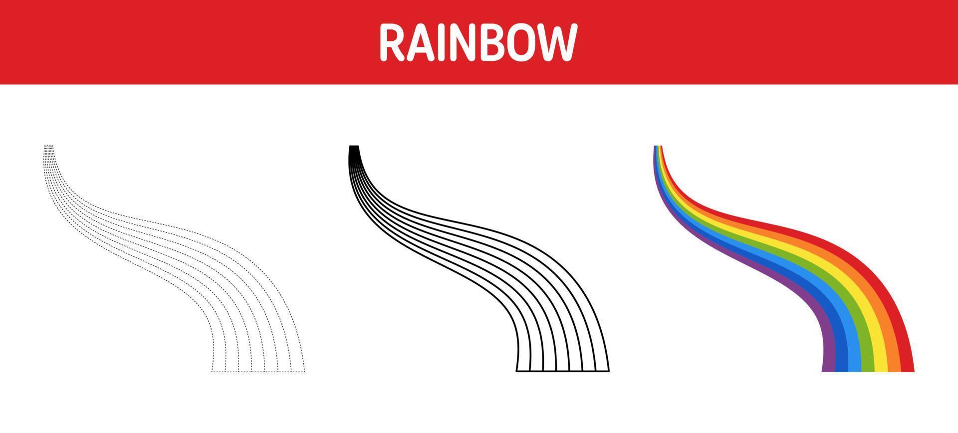 Rainbow tracing and coloring worksheet for kids vector