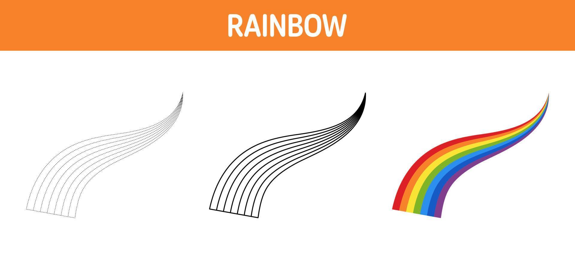 Rainbow tracing and coloring worksheet for kids vector