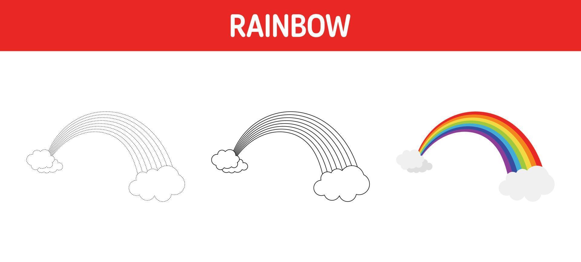 Rainbow tracing and coloring worksheet for kids vector