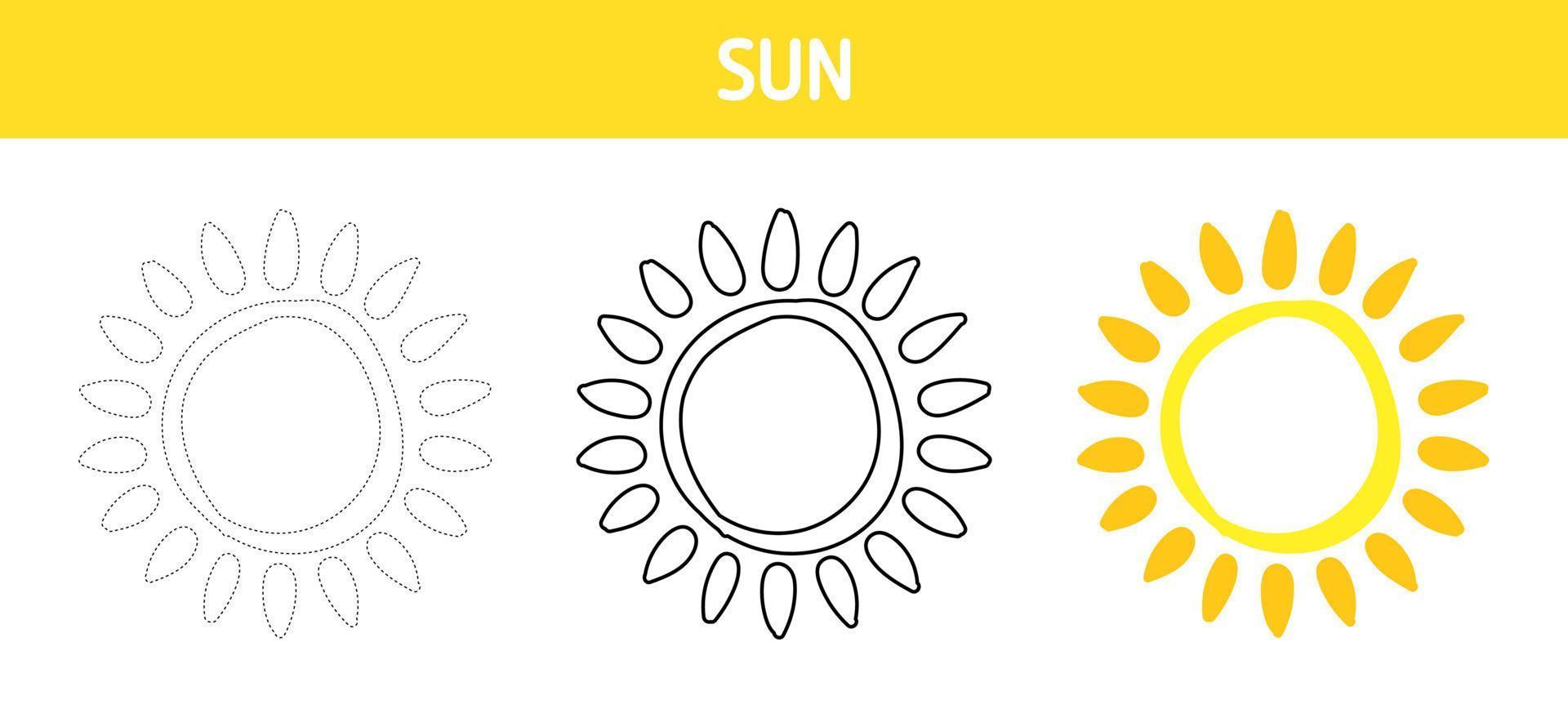 hoja de trabajo para colorear y trazar el sol para niños vector