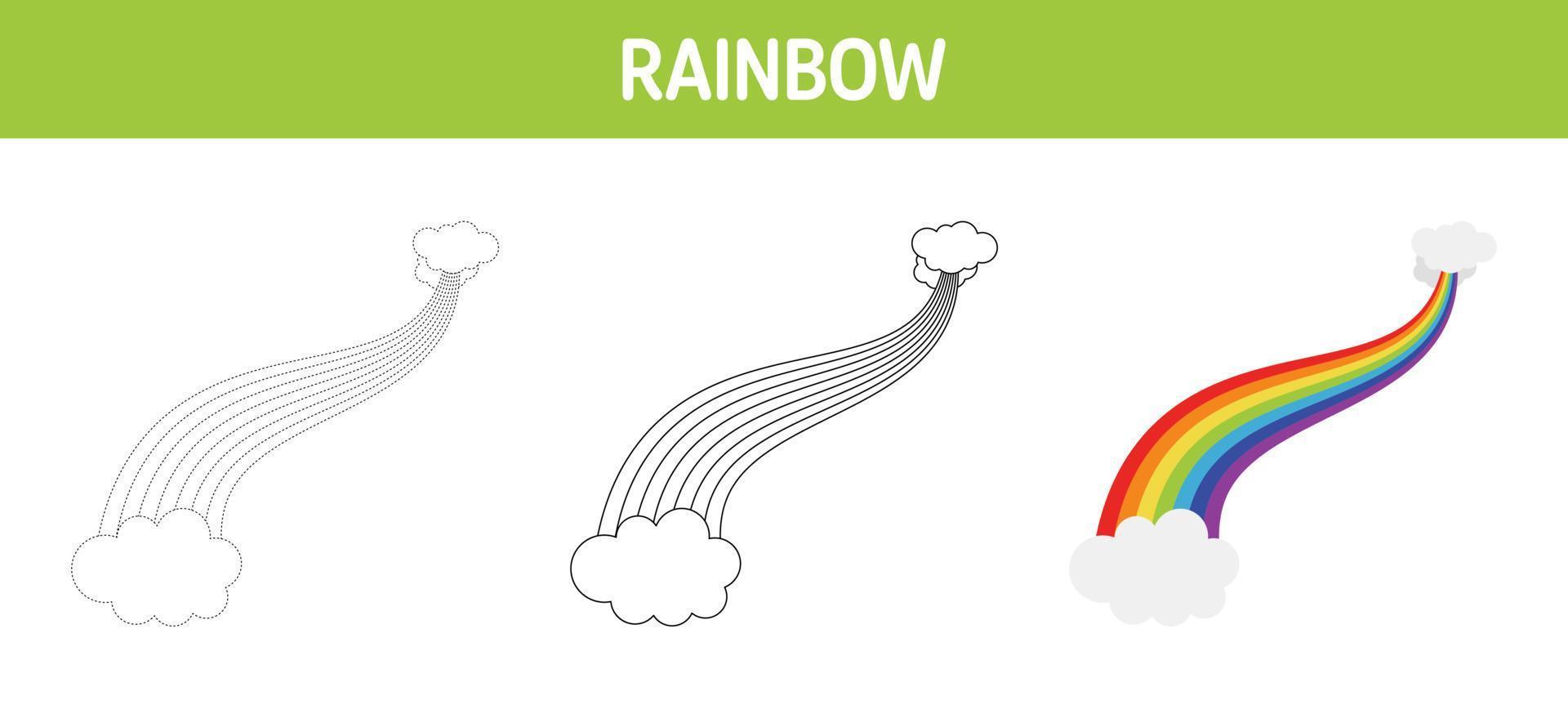 hoja de trabajo para colorear y trazar el arcoíris para niños vector