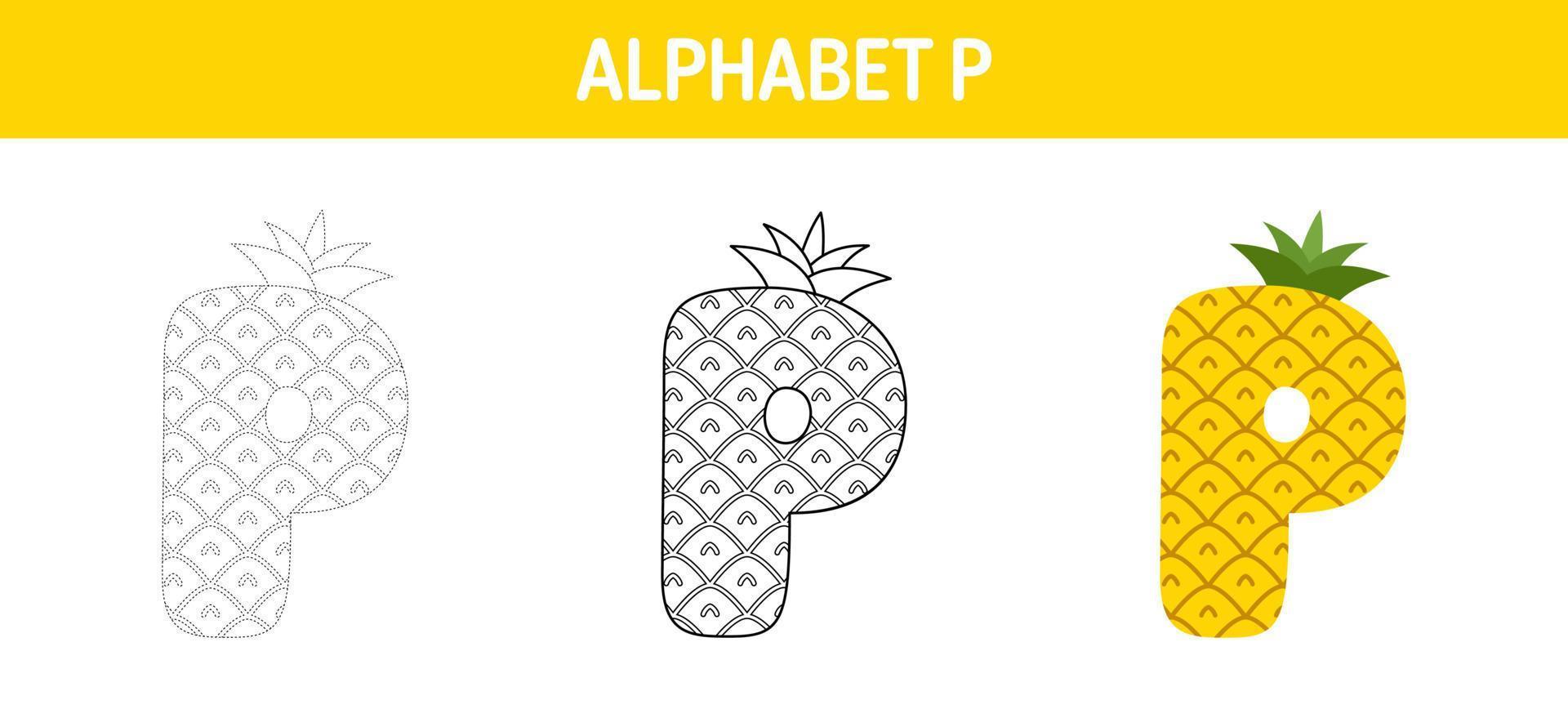 Alphabet P tracing and coloring worksheet for kids vector