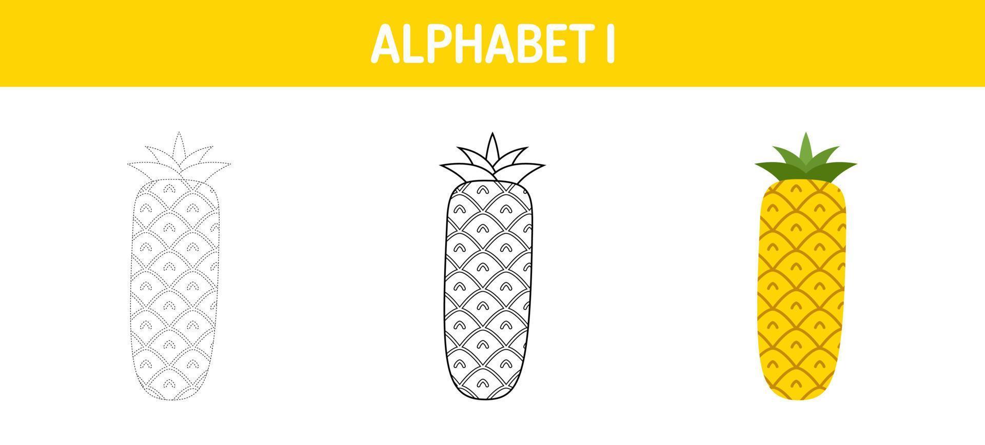 Alphabet I tracing and coloring worksheet for kids vector