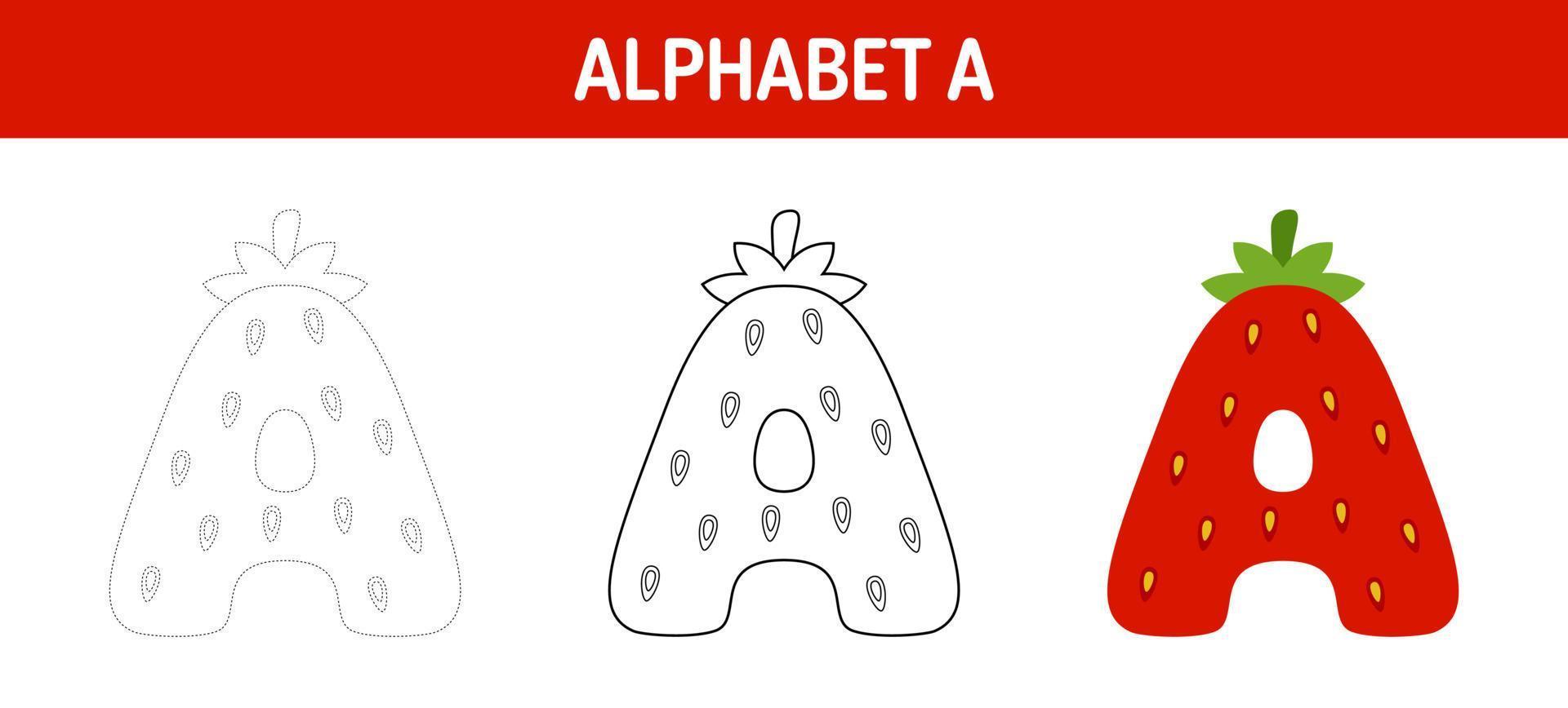 Alphabet A tracing and coloring worksheet for kids vector