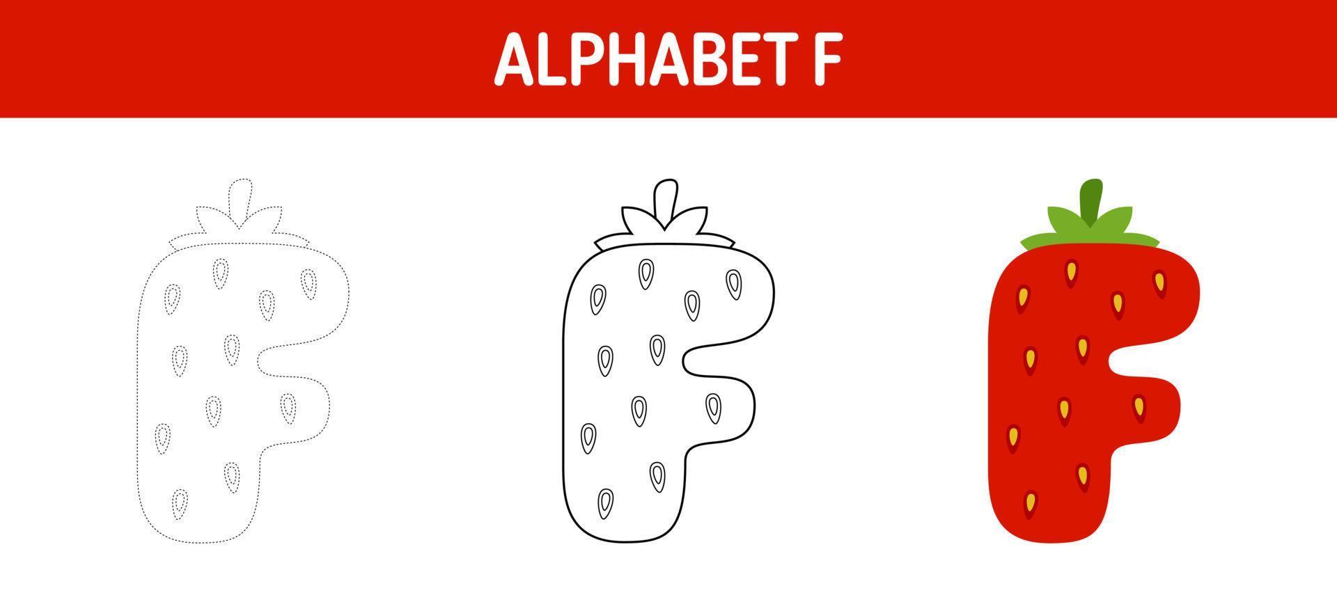 Alphabet F tracing and coloring worksheet for kids vector