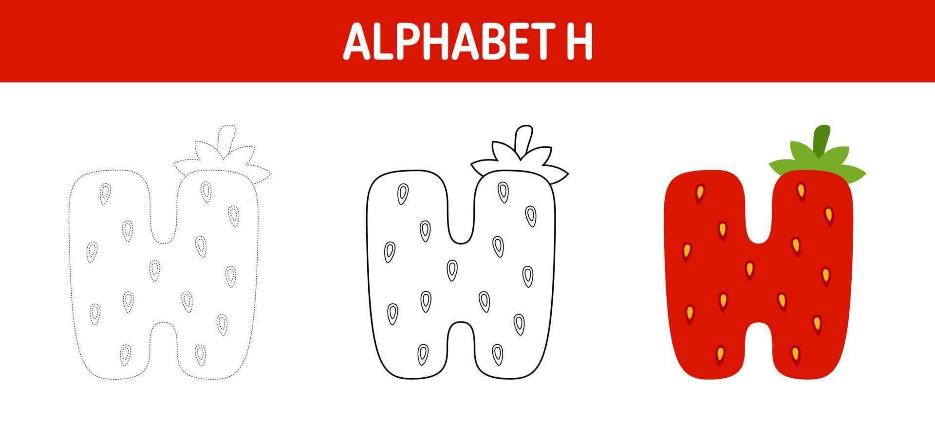 Alphabet H tracing and coloring worksheet for kids vector