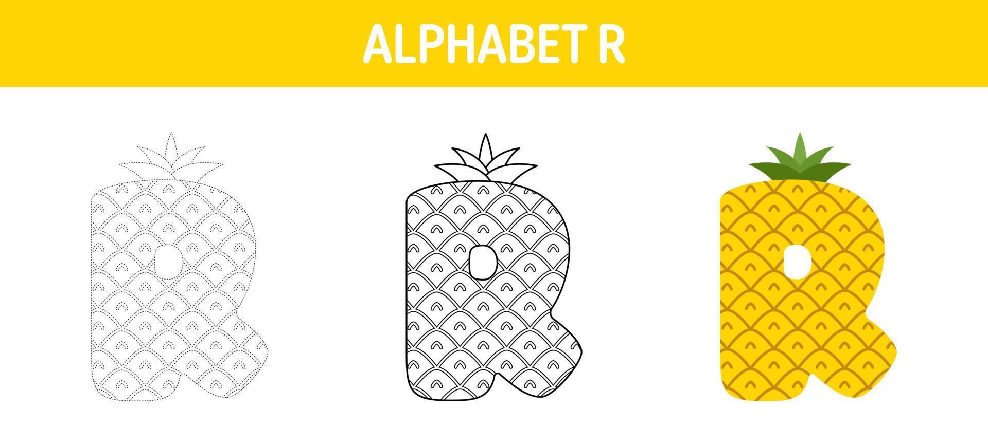 Alphabet R tracing and coloring worksheet for kids vector