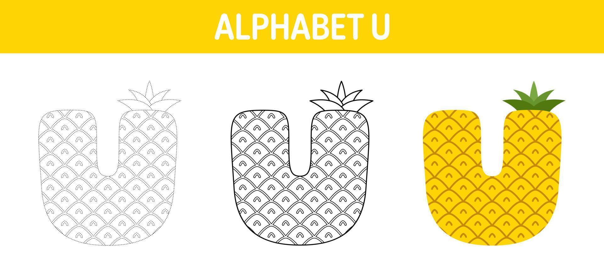 Alphabet U tracing and coloring worksheet for kids vector