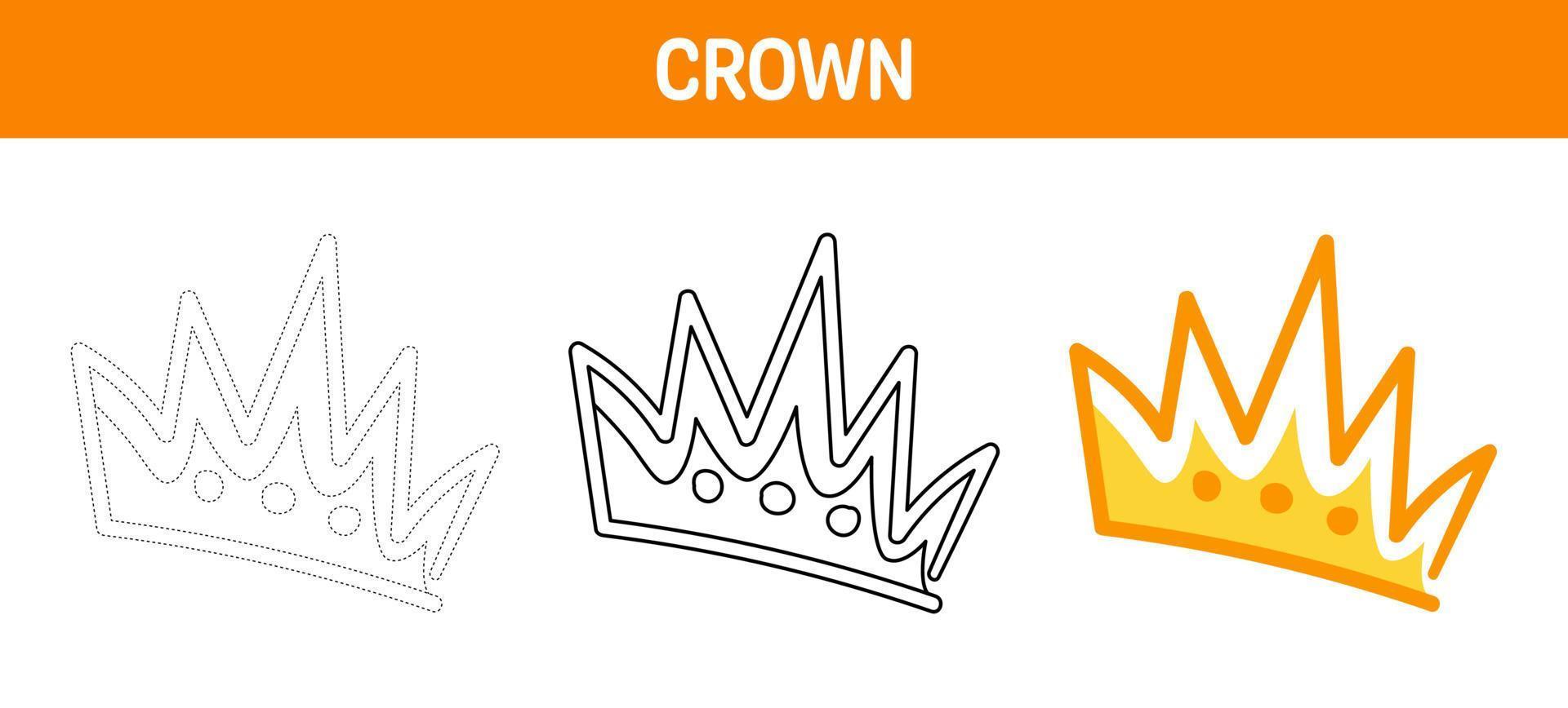 Crown tracing and coloring worksheet for kids vector