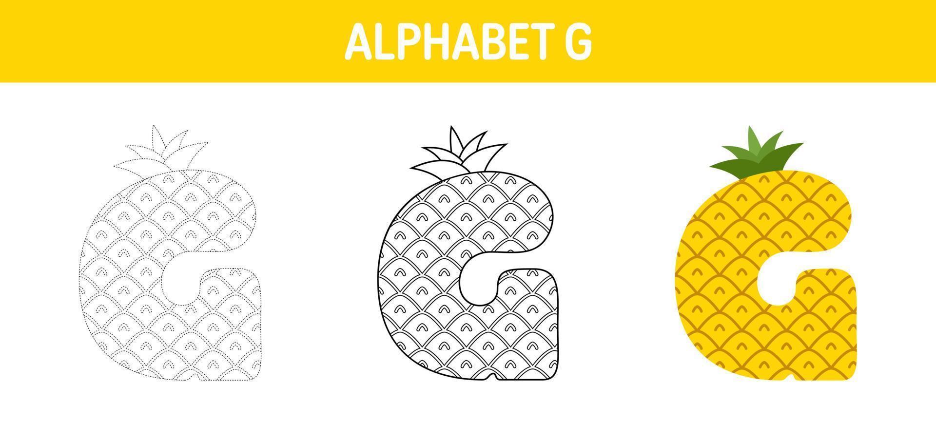 Alphabet G tracing and coloring worksheet for kids vector