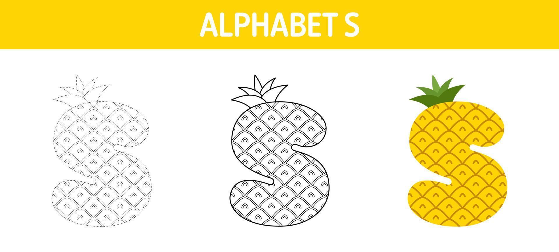 Alphabet S tracing and coloring worksheet for kids vector