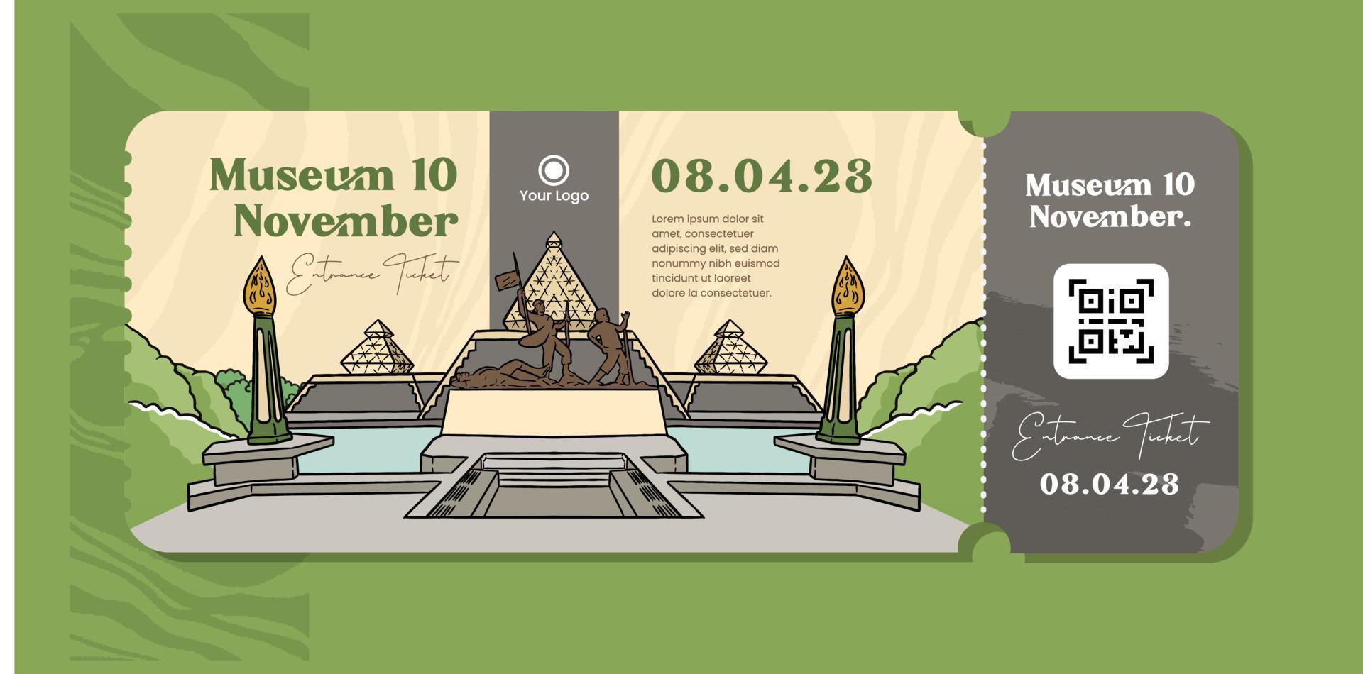 boleto turístico para el museo el 10 de noviembre de la ilustración indonesia de surabaya vector