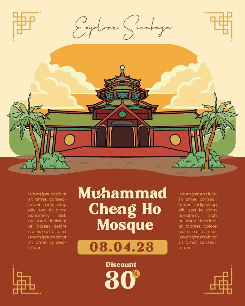 Indonesian Assimilation Chinese and Moslem, Muhammad Cheng Ho Mosque Surabayaillustration layout design vector