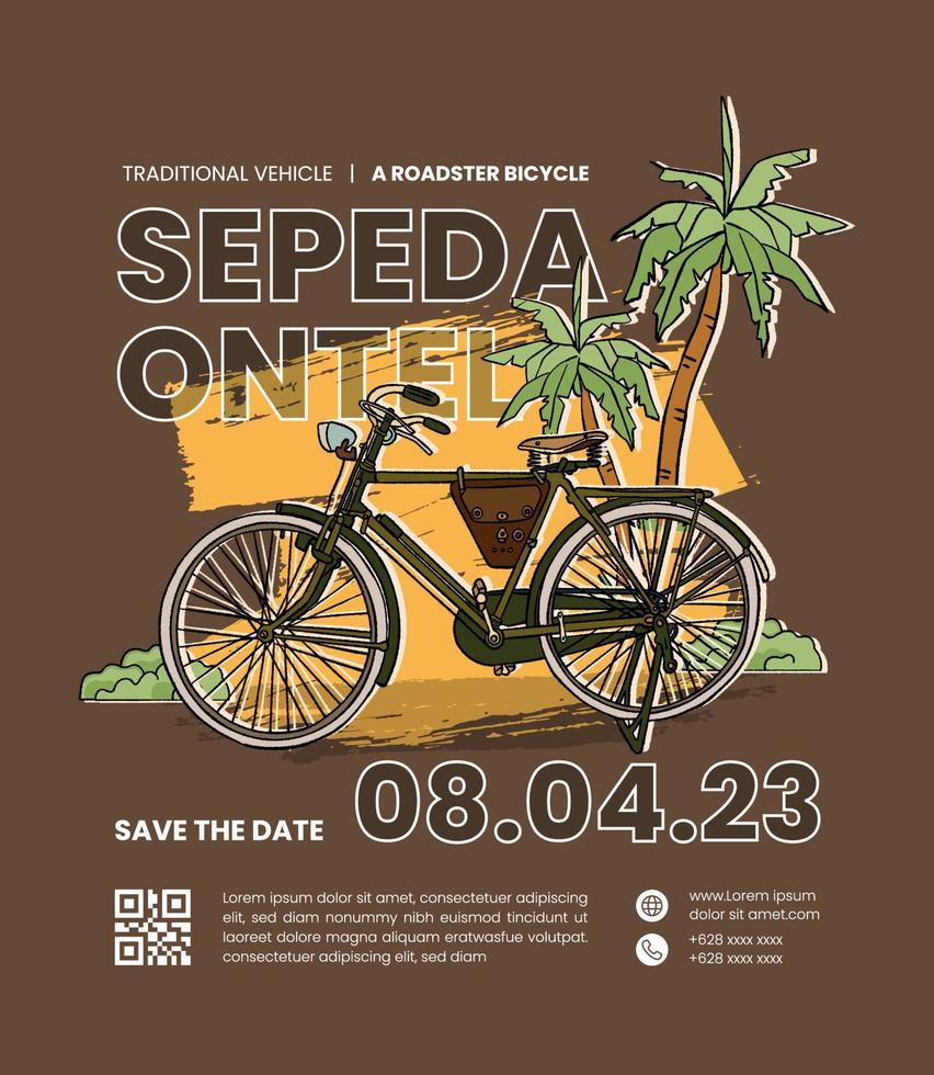 vehículo tradicional un cartel de plantilla de diseño de bicicleta roadster. ilustración de bicicleta dibujada a mano vector