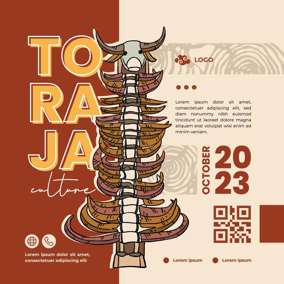 cultura tana toraja hecha de cuerno de búfalo cultura indonesia ilustración dibujada a mano vector