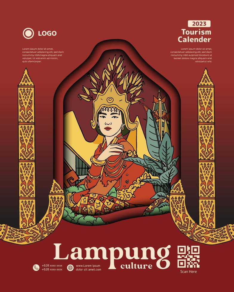 Cover Book Magazine template for tourism calender with lampung culture illustration vector