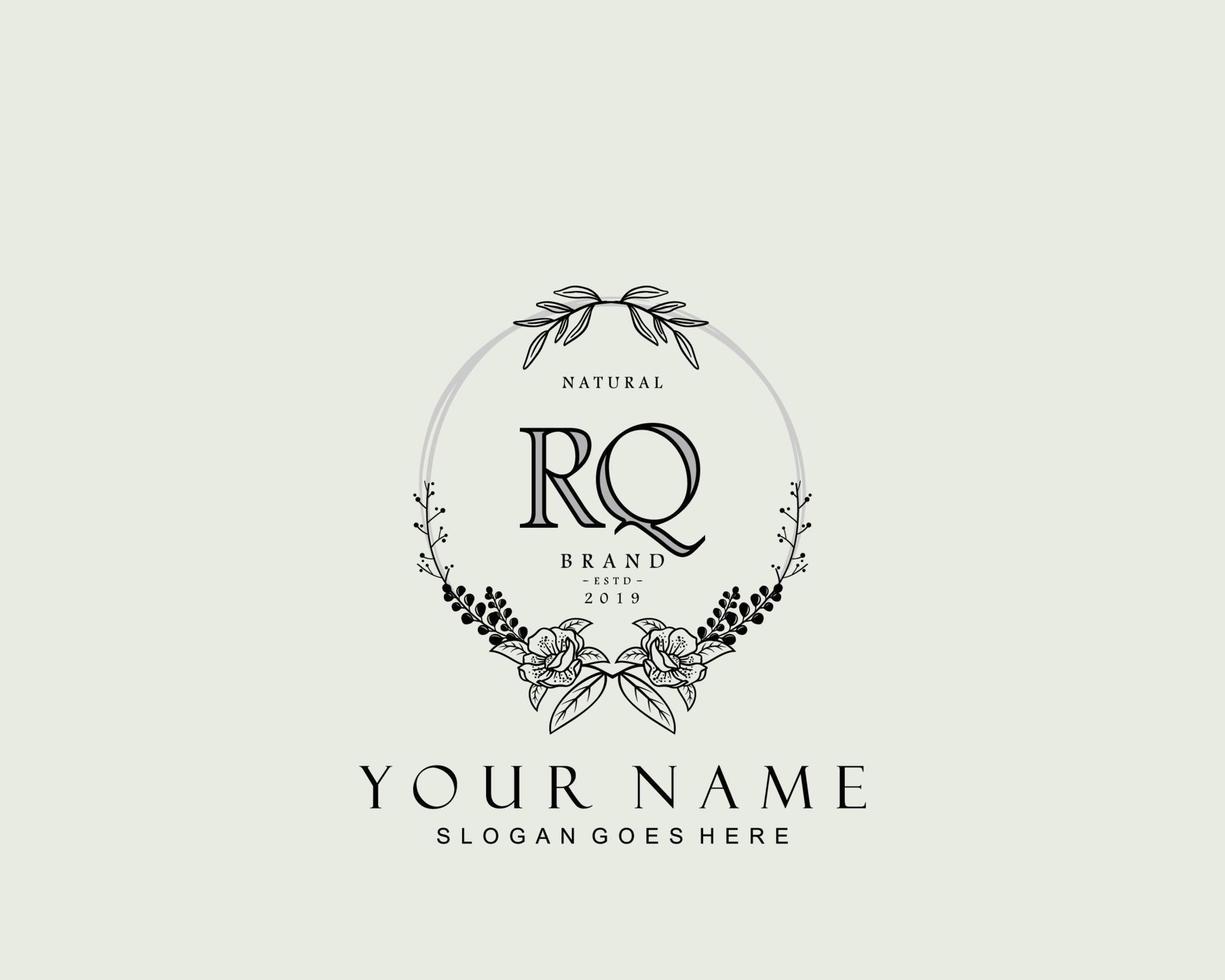 Initial RQ beauty monogram and elegant logo design, handwriting logo of initial signature, wedding, fashion, floral and botanical with creative template. vector